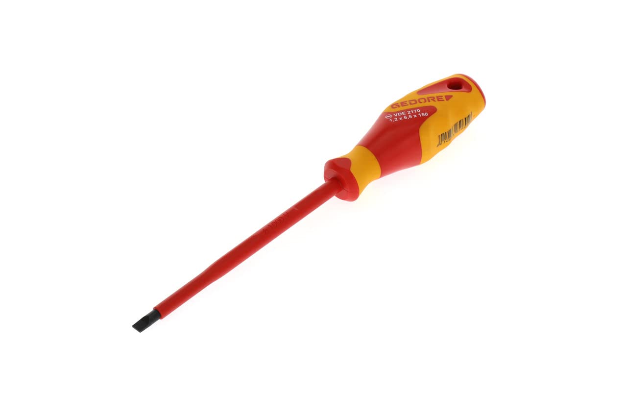 GEDORE VDE Screwdriver slotted, Screwdriver 1000 V insulated, Electric, Length 260 mm, Tool, VDE 2170 6.5, Steel