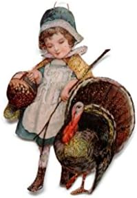 Thanksgiving Ornament Decoration Girl with her Turkey Handmade Holiday Gift