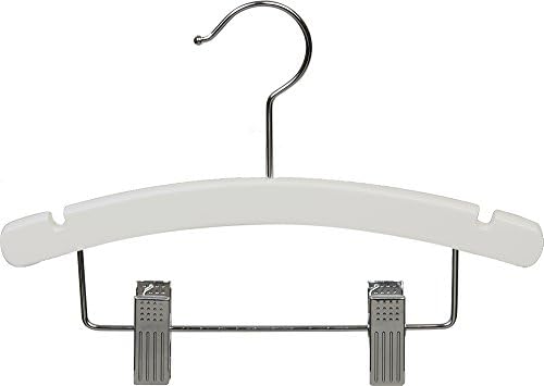 White Kids Combo Hanger, Box of 100, 10 Inch Wooden Children's Hangers with Adjustable Cushion Clips, Notches, and Chrome Swivel Hook by The Great American Hanger Company