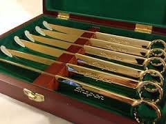 Snap On Gold Plated 6 Piece Steak Knife Set In A Wood Box Ssx2815
