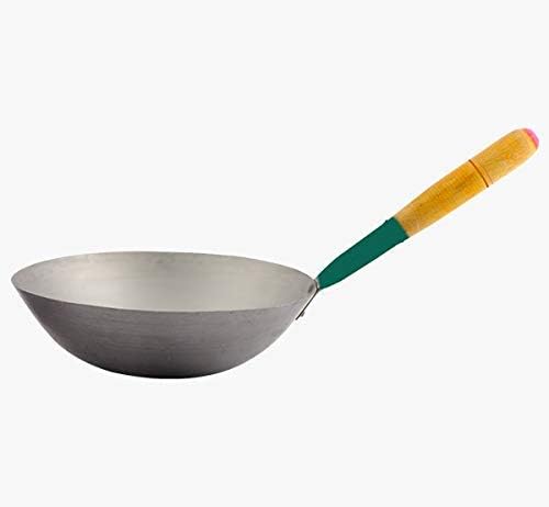 Harsithaa Trading company Chinese Iron Kadai with Wooden Handle (16 Inches)