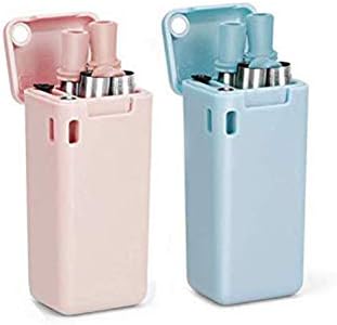 Siewad Upgraded Collapsible Reusable Straw with Case, Foldable Stainless Steel Straws Portable Drinking Straw with Case & Cleaning Brush & Keychain (Blue+Pink)