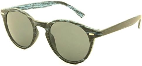 SKYMOOD Retro Wood Grain Unisex Sunglasses Black-Blue-Wood Frame/Grey Lens