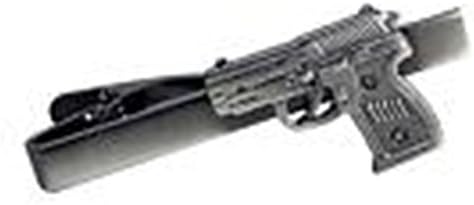 Mondaily - Hand Gun Ammo Pistol Revolver Tie Clip Silver Black Wedding Bar Clasp #PPTE5115