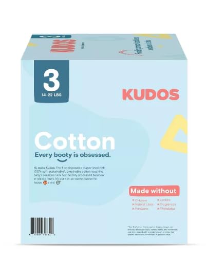 Kudos Size 3 Chlorine-Free Cotton-Lined Disposable Diapers, 58-Count Pack