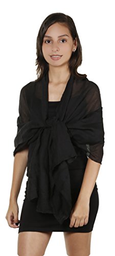 Light Weight Chiffon Solid Colors Long Evening Wrap Dress Scarves Black