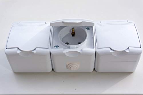 3er Steckdose weiss 3-fach Feuchtraum IP44 16A 250V Aufputz-Montage CE Spritzwassergeschutzt – Bild 6