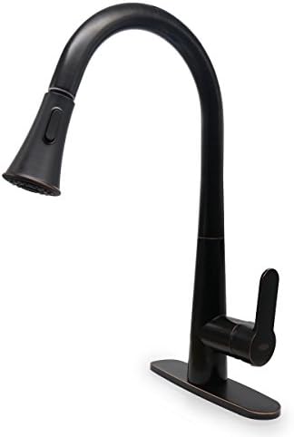 RAINMAX Kitchen sink faucet with Single Handle, Oil Rubbed Bronze, High-Arch, Dual Function Stream and Pull-out&Pull Down Sprayer, Hot & Cold Mixer, UPC NSF AB1953 Compliant