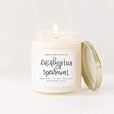 Eucalyptus Spearmint Natural Soy Wax Candle Glass Jar Scented Lemon Orange Parsley Lavender Spearmint Sage Woods Spa Made in USA Lead Free Cotton Wicks Modern Rustic Home Decor Gift for Her