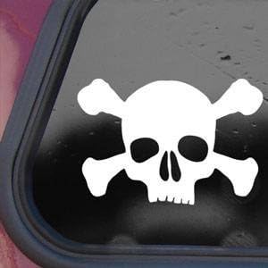 SKULL AND CROSS BONES Raw Skull 2.5" (color: WHITE) Vinyl Decal Window Sticker for Cars, Trucks, Windows, Walls, Laptops, and other stuff.