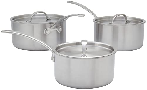 Stellar Eclipse 3-Piece Set of Saucepans, 1.5QT, 3QT and 4QT Saucepans with Weighted Stainless Steel Lids, Triple-Ply Construction, Induction Ready