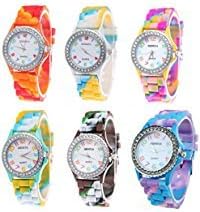 FIILIIPGeneva New Rainbow Crystal Rhinestone Colourful Silicone Jelly Watch Link Band 6 Pcs Fiiliip
