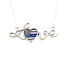 Police Appreciation Thin Blue Line Love Script Silver Necklace Officer Policeman