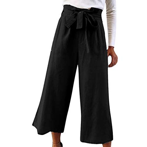 Botrong Women's Wild Casual Lace Loose Solid Cropped Trousers (Black,XL)