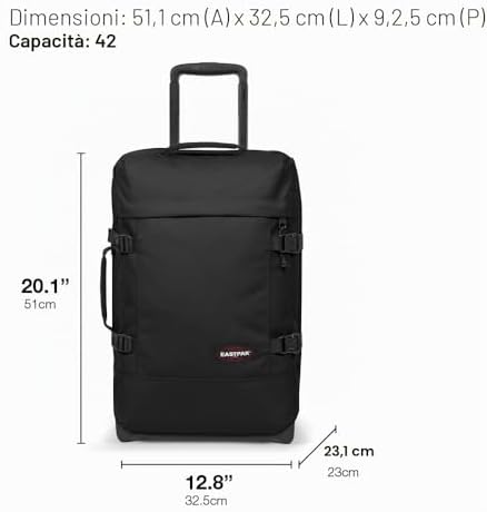 Tranverz S Trolley Cabina 42L (51 x 32,5 x 24 cm), valigia bagaglio a mano con ruote, resistente e leggera, doppio scomparto, manico telescopico e TSA lock - BLACK