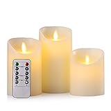 Flameless Candles, Super Long Battery Life 400 Hours Lighting Time 2C Cell Battery Operated LED Flickering Pillar Candles Set of 5" 6" 7" with Remote Timer by Hausware