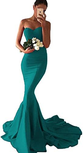 Promworld Women's Sweetheart Neck Strapless Bridesmaid Dress Mermaid Train Long Prom Dress