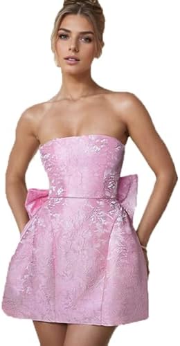 Amazon.com: BAIMORE Women's Elegant Floral Print Lace-Up Bow Back Strapless  A-Line Party Tube Mini Dress : Clothing, Shoes & Jewelry