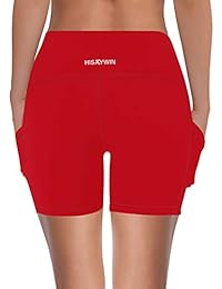 Pantalones cortos de yoga HISKYWIN con cintura alta, cintura alta, cintura alta, con bolsillos