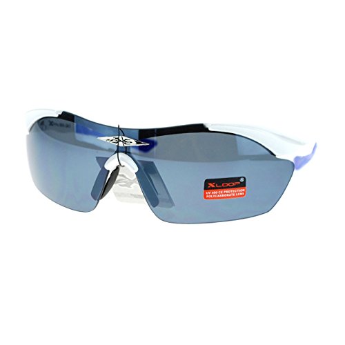 Xloop Sports Sunglasses Half Rim Rubber Nose/Temple Wrap Around UV400 White Blue