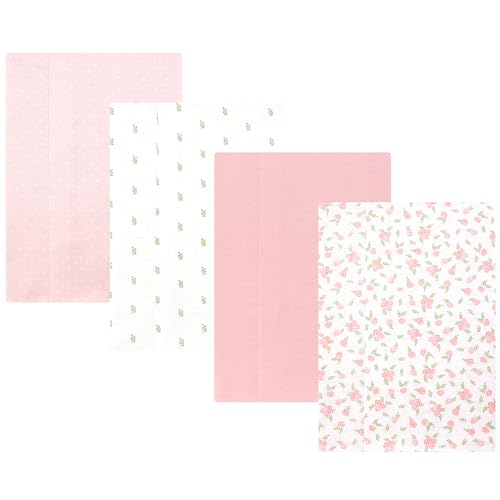 Hudson Baby Unisex Baby Cotton Polyester Flannel Burp Cloths 4-Pack, Tiny Rose,…