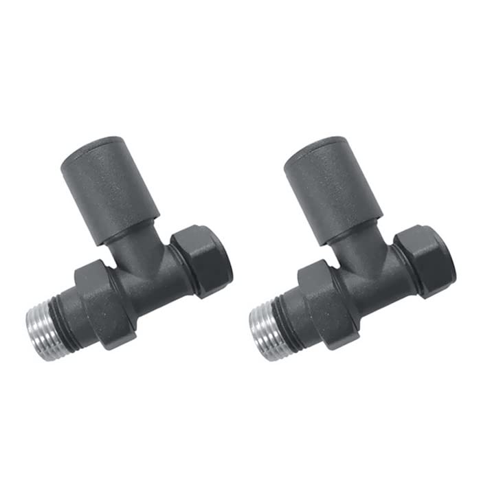 Standard Radiator Valves for Central Heating (Pair) - Sizes and Colors for Designer Bathroom (Anthracite Straight 15mm)