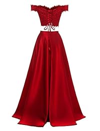 Yinyyinhs - Vestidos de noche largos y formales para mujer, de satén, con abertura en el hombro