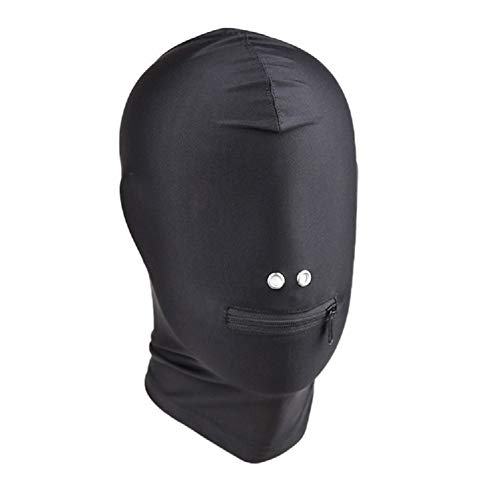 Sexy Elastic Spandex Breathable Full Head Cover Cosplay Costume face Hood Blindfold mask (Mouth with Zipper)