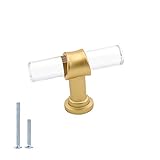 goldenwarm 5 Pack Crystal Drawer Knobs Gold Cabinet