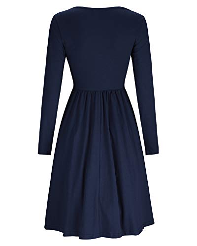 KILIG Women's Dresses Long Sleeve Casual Button Down Swing Dress with Pockets(Navy,S)