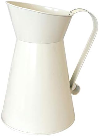 GothYor Youngle Vintage Tall Metal Shabby Chic Cream Vase Enamel Pitcher Jug Wedding Home Decor