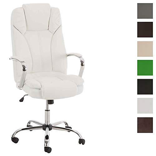 CLP-Sedia-Ufficio-XANTHOS-XXL-in-Similpelle-Poltrona-Ergonomica-Carico-Max-210-kg-I-Sedia-Studio-Imbottita-e-Regolabile-I-Poltrona-Pc-Rinforzata-ed-Oscillante-Ruote-Antiattrito-Bianco