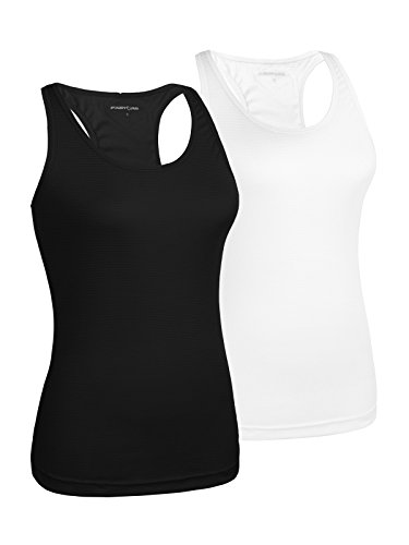 Fastorm Women's 2 Pack Running Tank Tops Active Racerback Dry Fit Tank Top Black-White-XL