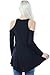 Made In USA High Neck Cold Shoulder Long Sleeves Relaxed Fit Flare Tunic Top,Black,Medium