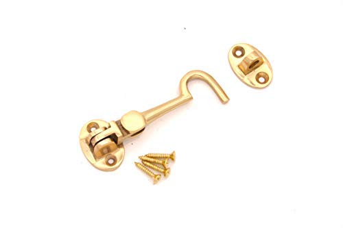 Infinity Decor Heavy Duty Polished Brass 3" (75mm) Cabin Hook & Eye Silent Catch Door Latch Lock for Gate, Shed, Patio, Window, Garden Gate etc.