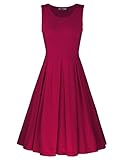 STYLEWORD Women's Sleeveless Casual Cotton Flare Dress(Wine,M)