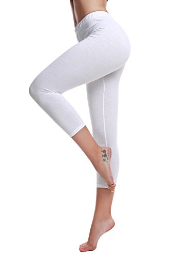 Diamond keep it Women's Cotton Capri Cropped Leggings Pants - Variety of Colors (X-Large-14-16, White)