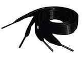 Black Flat Satin Ribbon Shoelaces, Shoe Laces For Kids, Youths & Women's Trainers, Sneakers (85cm or 33