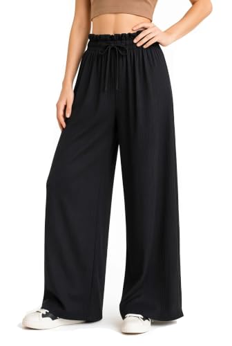 UDILEO B61 Women's Summer Wide Leg Palazzo Trousers High Waist with Elastic Lightweight Soft and Breathable