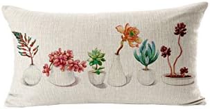 Selcet Fresh Multi Meat Plant Hand-Painted Bonsai Pattern Cotton Linen Decorative Lumbar Throw Pillow Case Cushion Cover for Couch Home Car 12 x 20Inch