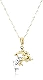 14k White and Yellow Gold Dolphin Trio Pendant Necklace, 18