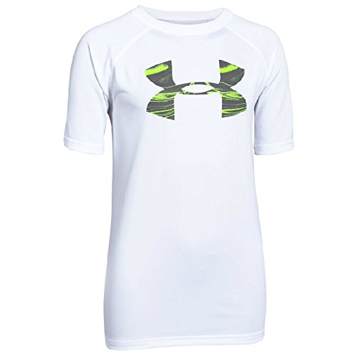Kids Under Armour Boys Tech Big Logo Shortsleeve, White/Fuel Green, Small / 8 Big Kids