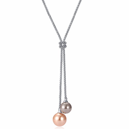 Caperci Y Shape Double Dangling Pearl Pendant Necklace for Women, 24''