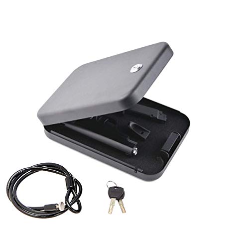 BILLCONCH Metal Handgun Safe, Mini Car Safe Jewelry Box Gun Safe,Portable Key Lock Safe Pistol Box with Security Cable - Thumbnail 7