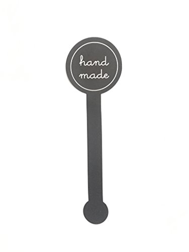 Timemorry Hand Made Stickers Adhesive Labels, Good for Handmade Cookie Bakery Candy Biscuits Dessert Bags (Black-Long-100)
