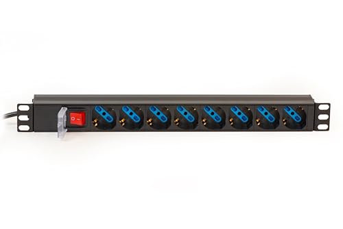 Link 19" Rack Power Strip LK10051 with 8 Universal Sockets and Switch, Italian Plug, 16A, Cable 1.75 m, Metal, Capacity 3.5 KW, Dimensions 48.5 x 4.5 x 4.5 cm. Reversible Flights