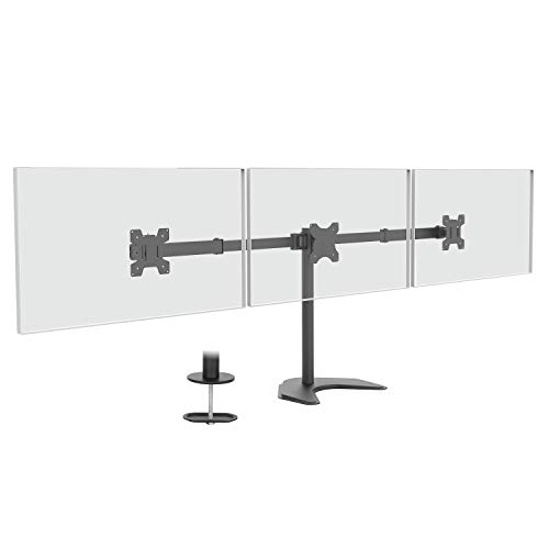 WALI Free Standing Triple LCD Monitor Fully Adjustable Desk Mount Fits 3 Screens up to 24 inch, 22 lbs. Weight Capacity per Arm (MF003), Black