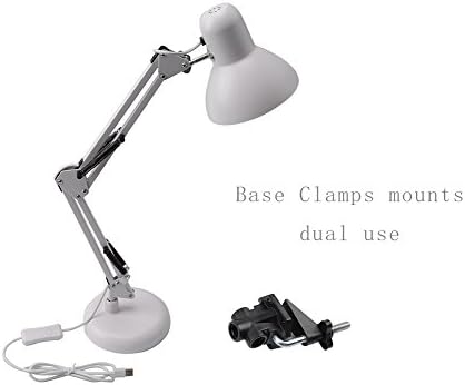 YOMM Adjustable swing arm drafting design office studio Clamp Table LED Desk Lamp Light with base (White)
