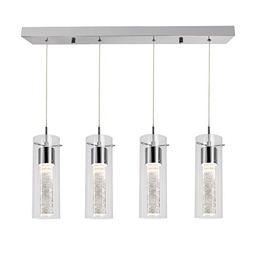 Hykolity 4-Light Pendant Ceiling Fixture, Integrated LED Kitchen Lighting, 26W (150 Watt Equivalent) CRI 90+, 1950lm Premium Bubble Glass with Chromed Finished ETL Listed