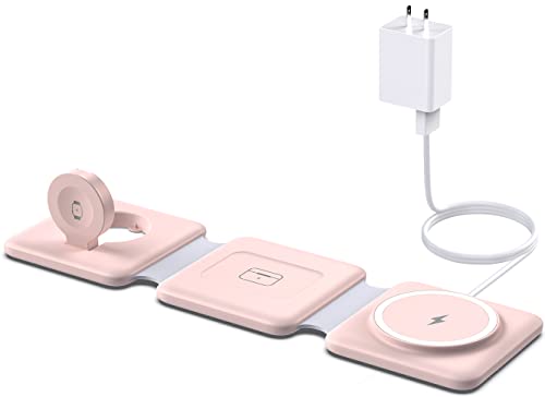 Photo 1 of Charging Station for Apple Multiple Devices: 3 in 1 Foldable Magnetic Wireless Charger Stand - Travel Charging Dock Compatible with iPhone 16 15 14 13 12 Pro Max Plus Apple Watch AirPods